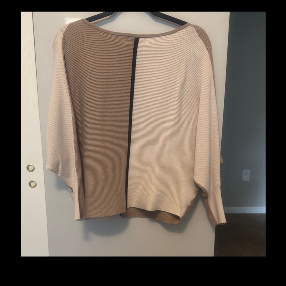 Premise Two-Tone Crew Neck Sweater - Brown and Cream